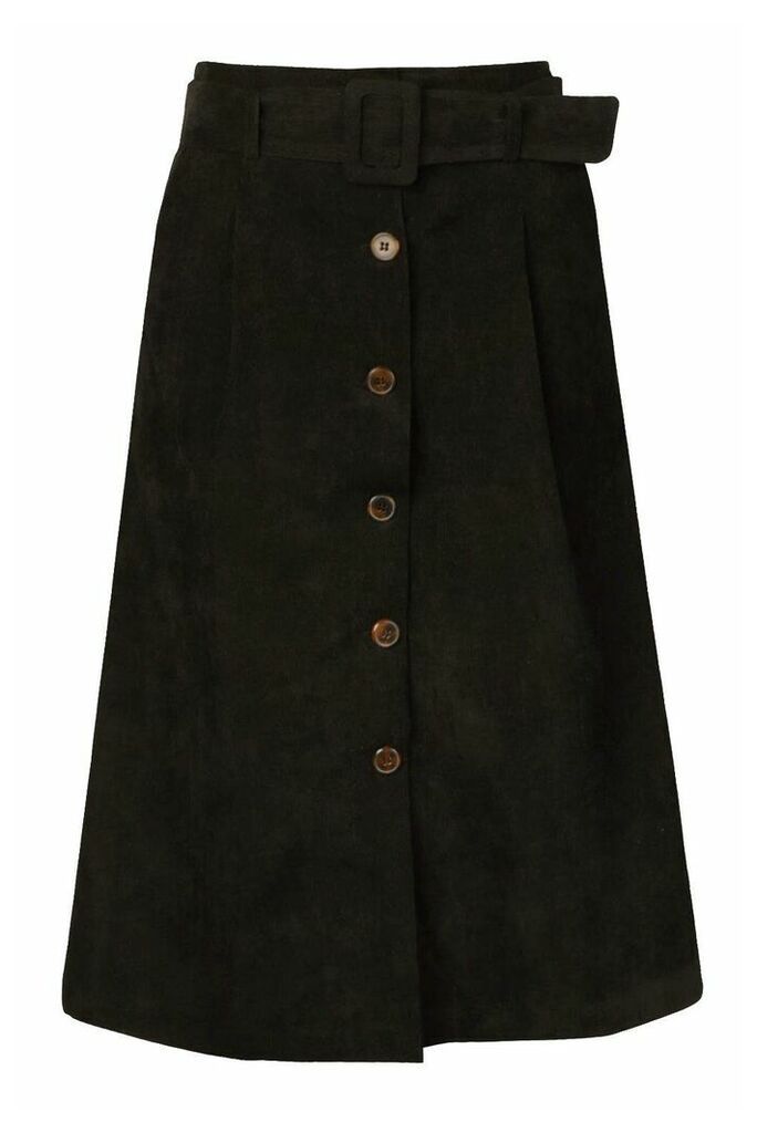 Womens Self Fabric Belt Cord Midi Skirt - Black - 12, Black