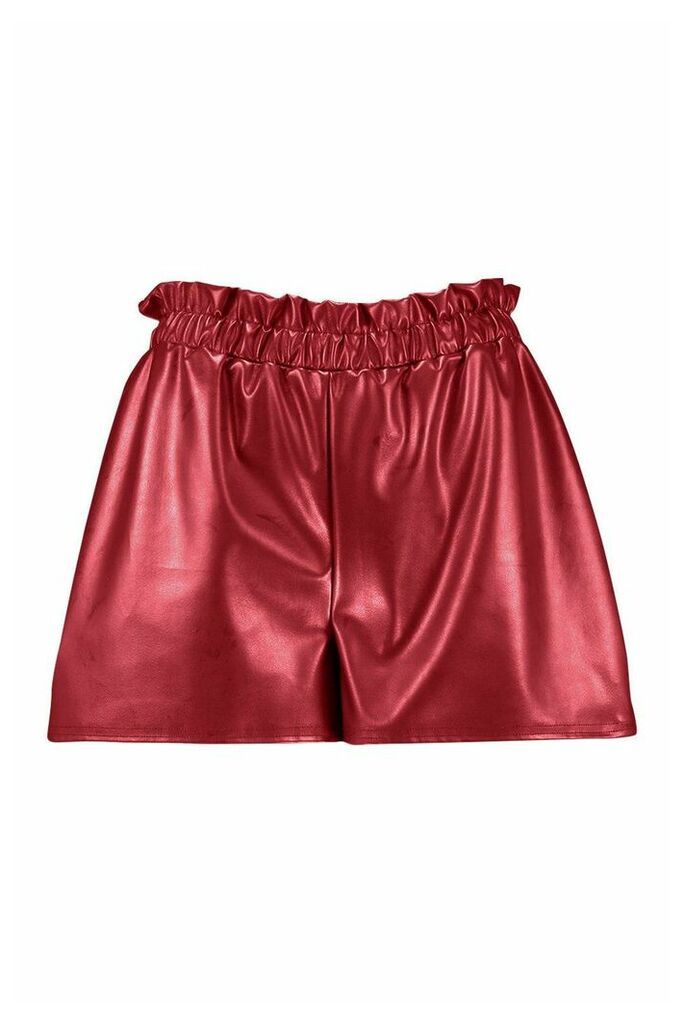 Womens Paperbag Leather Look Short - Red - 16, Red