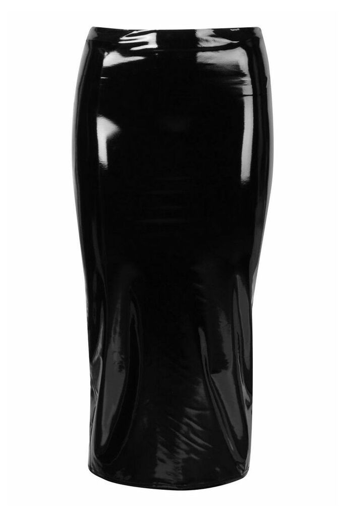 Womens Tall Vinyl Midi Skirt - black - 8, Black