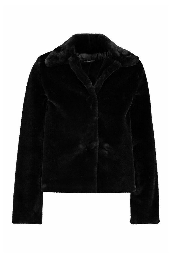 Womens Faux Fur Button Coat - Black - 14, Black