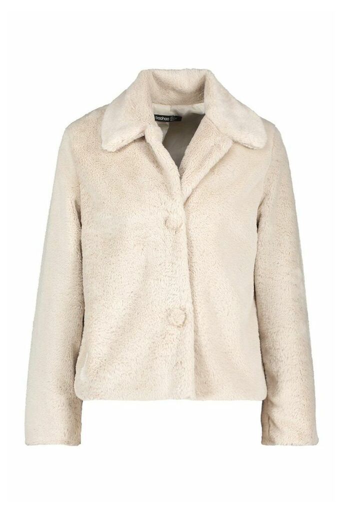 Womens Faux Fur Button Coat - White - 12, White