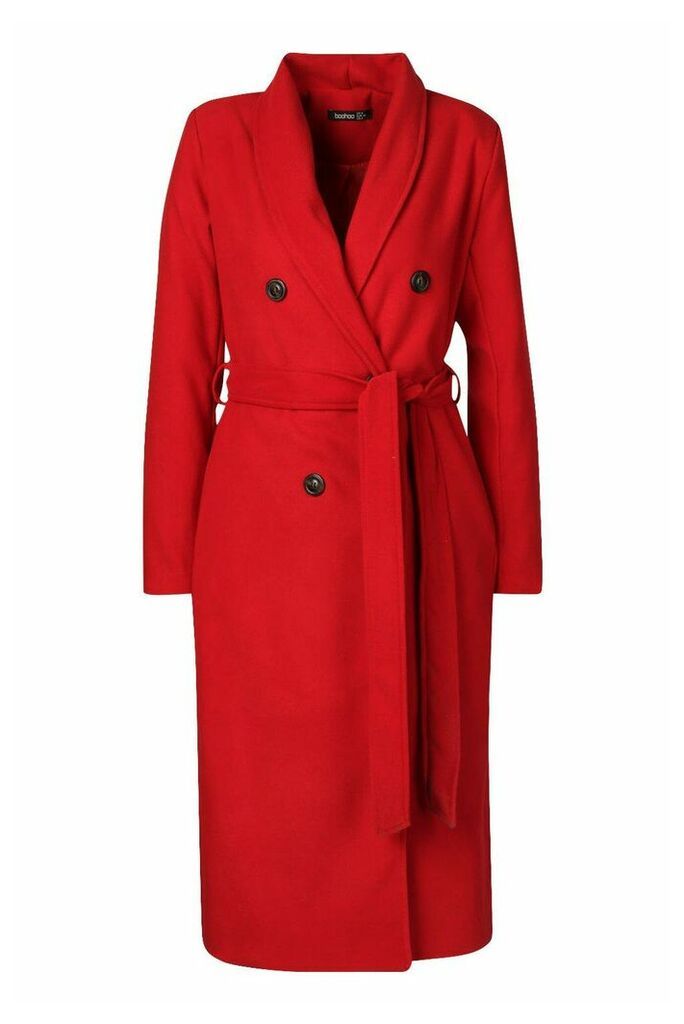 Womens Textured Double Breasted Wool Look Coat - 10, Red