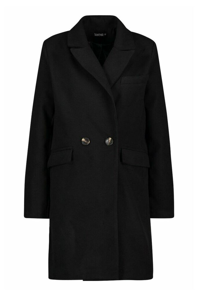 Womens Pocket Detail Wool Look Coat - Black - 12, Black