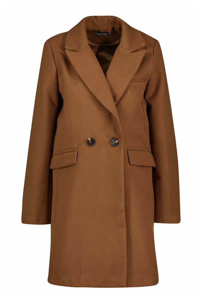 Womens Pocket Detail Wool Look Coat - Brown - 12, Brown