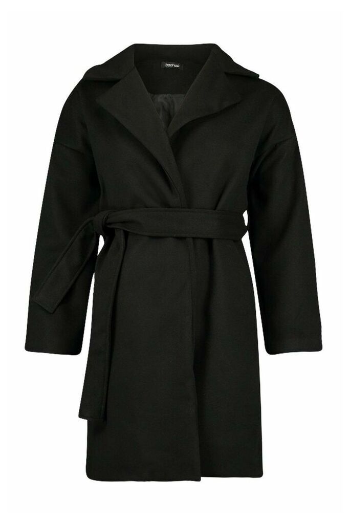 Womens Collared Wool Look Coat - Black - 12, Black