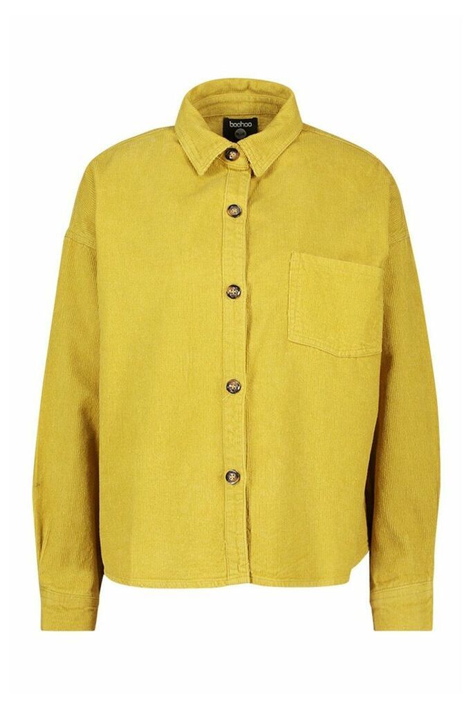 Womens Oversized Mock Horn Button Cord Shirt - Yellow - 16, Yellow