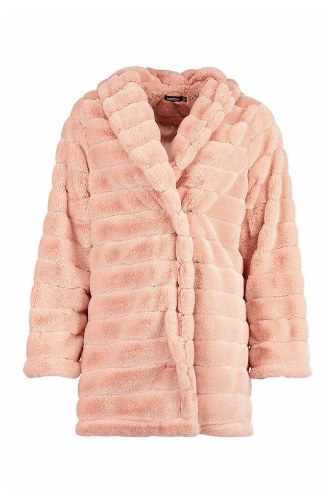 Womens Panelled Faux Fur Coat - pink - 14, Pink