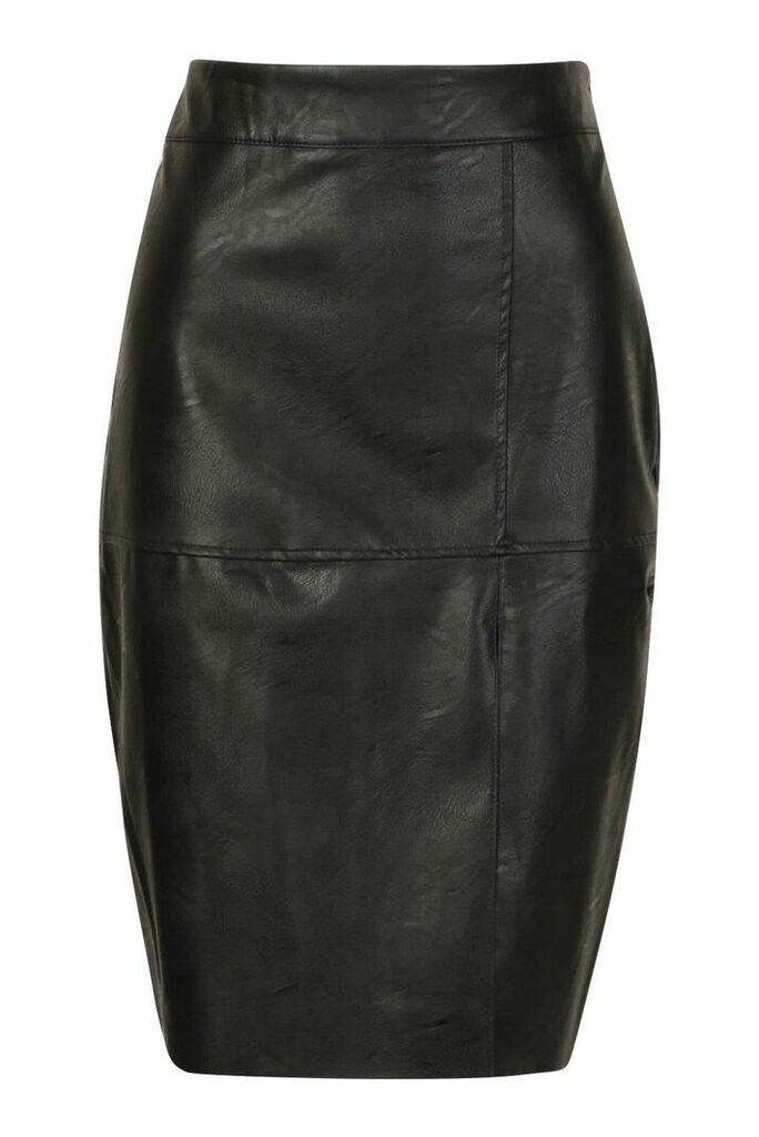Womens Pu Midi Skirt - Black - 12, Black