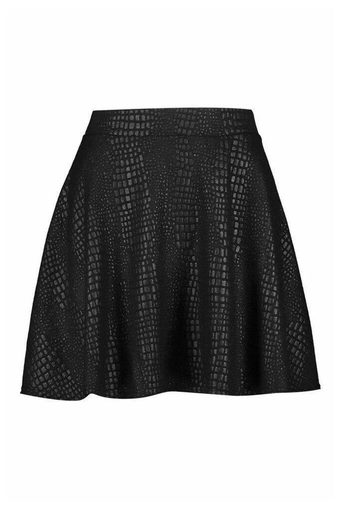 Womens Croc Pu Skater Skirt - Black - 14, Black