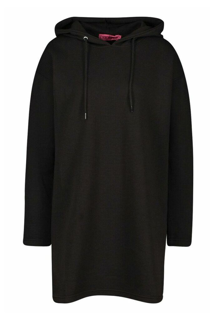 Womens Hooded Rib Sweatshirt Dress - Black - 10, Black