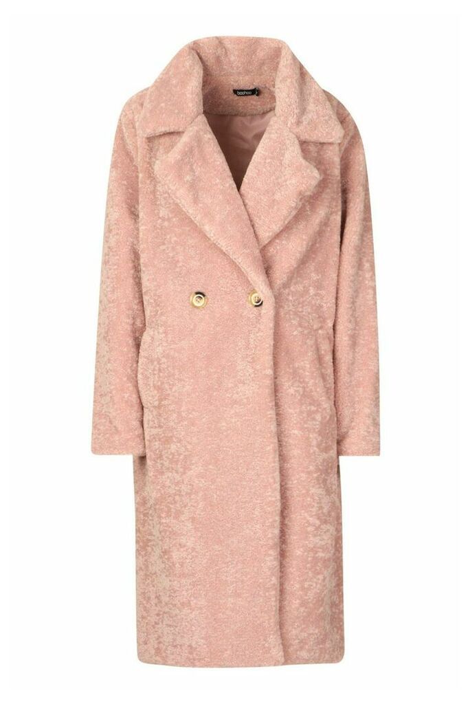 Womens Oversized Textured Faux Fur Coat - Pink - 10, Pink