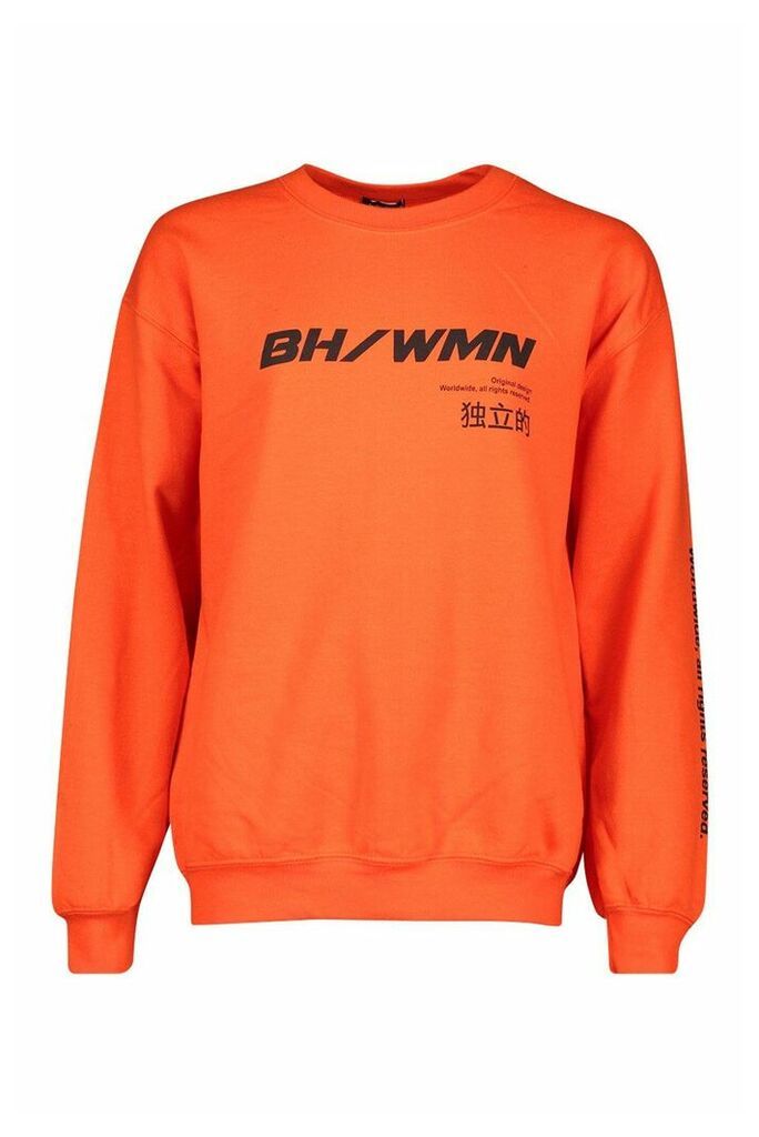 Womens Woman Graphic Oversized Sweatshirt - orange - XL, Orange