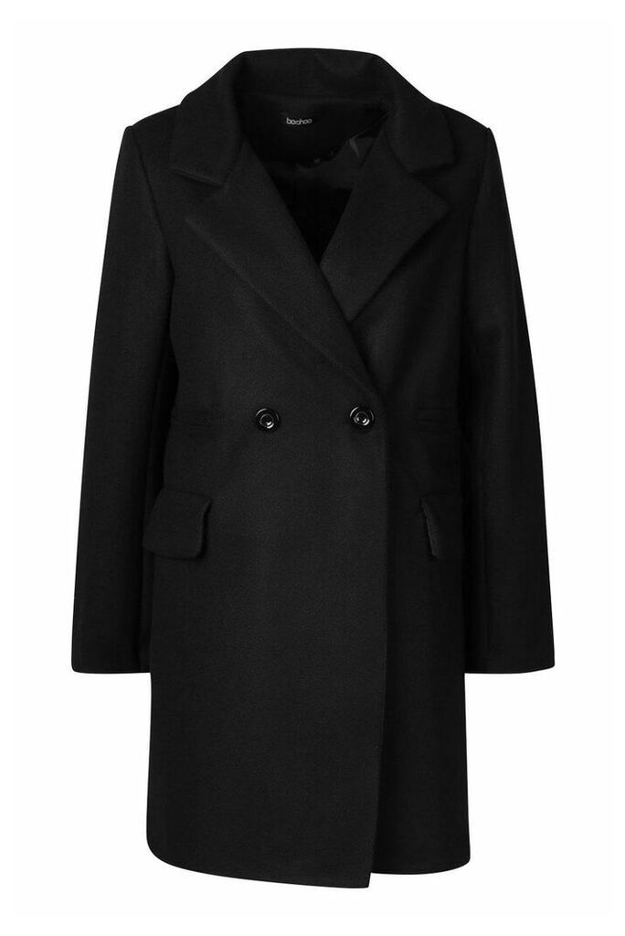 Womens Pocket Detail Wool Look Coat - Black - 14, Black