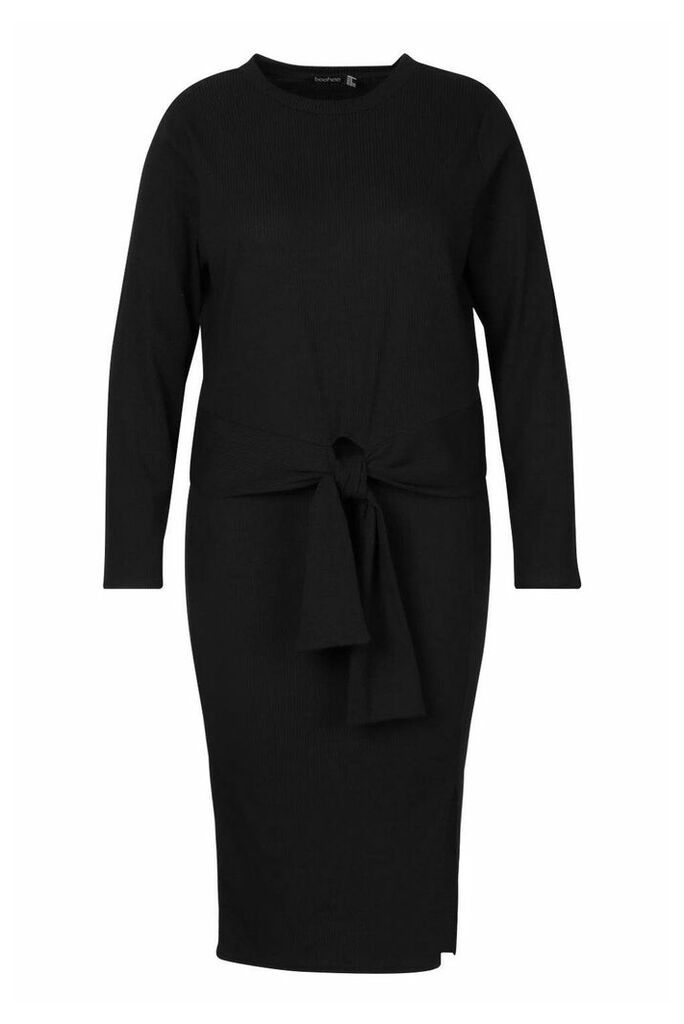 Womens Plus Soft Rib Top & Midi Skirt Co-Ord - Black - 20, Black