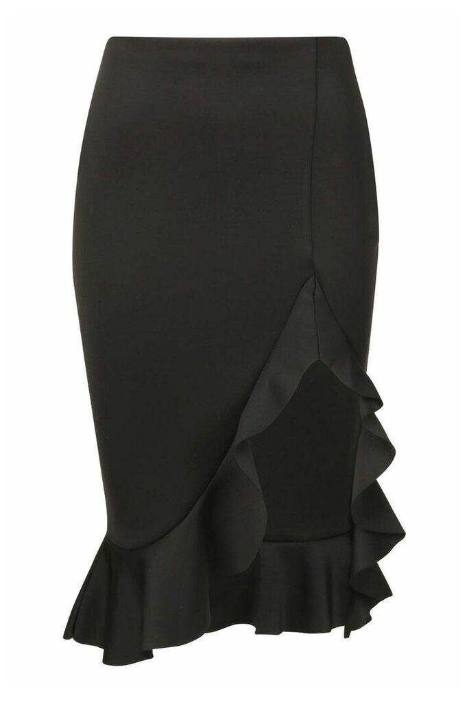 Womens Ruffle Split Midi Skirt - Black - 16, Black
