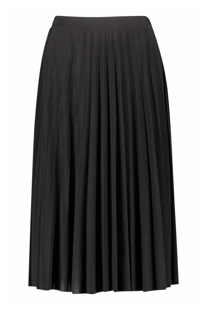 Womens Pleated Full Midi Skirt - Black - 14, Black