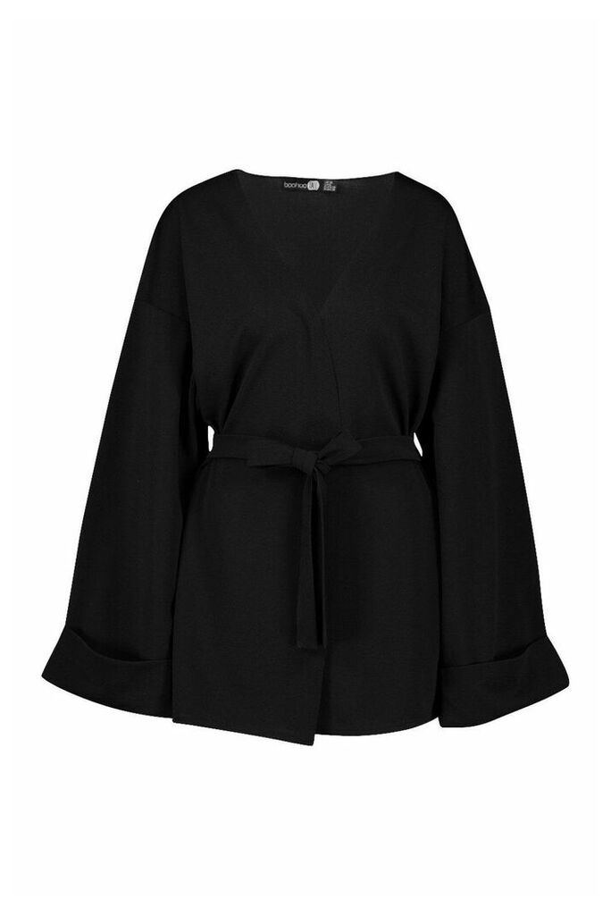 Womens Tall Wide Sleeve Belted Blazer - black - 14, Black