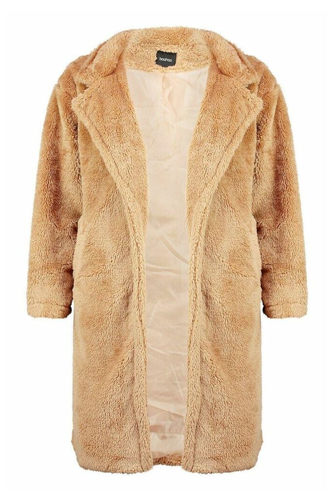 Womens Longline Oversized Teddy Faux Fur Coat - beige - 10, Beige