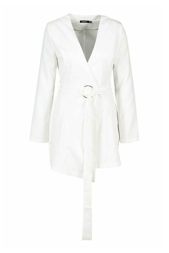 Womens Large O Ring Wrap Front Blazer Playsuit - White - 16, White