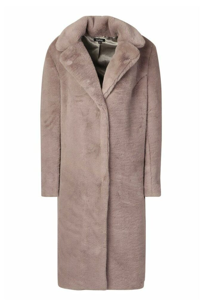 Womens Faux Fur Maxi Coat - Grey - 10, Grey