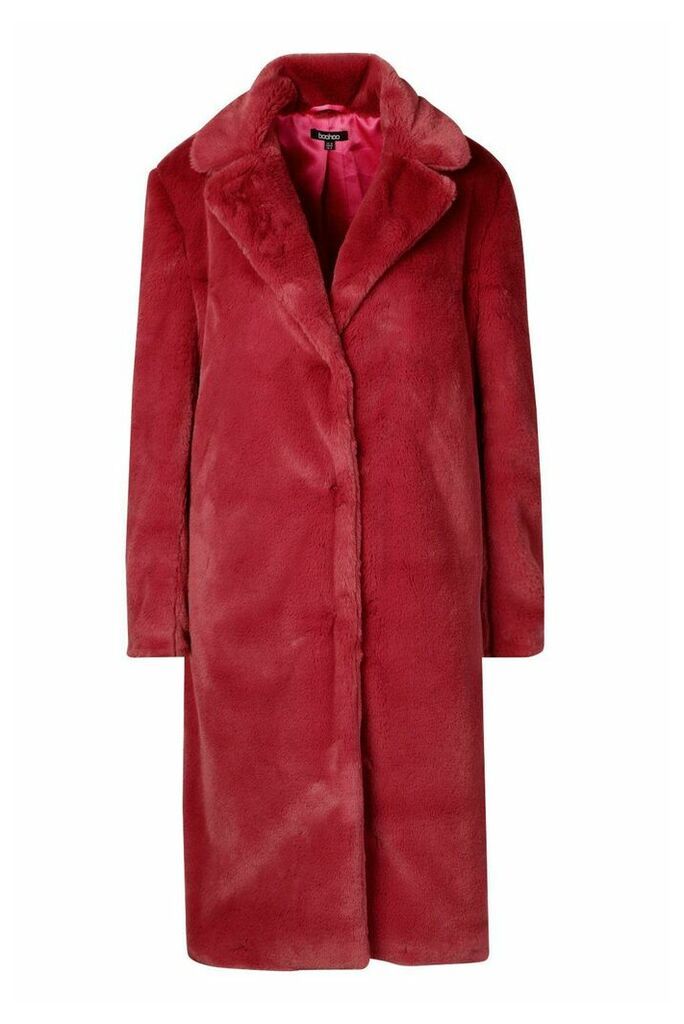 Womens Faux Fur Maxi Coat - Purple - 14, Purple