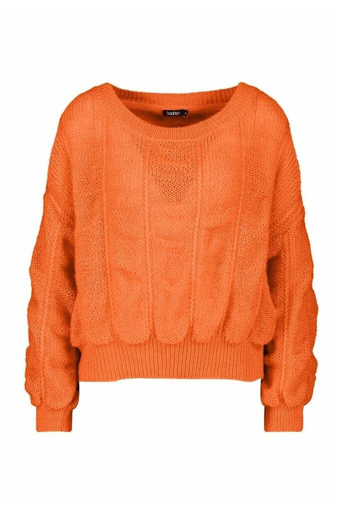 Womens Bobble Knit Jumper - Orange - M, Orange