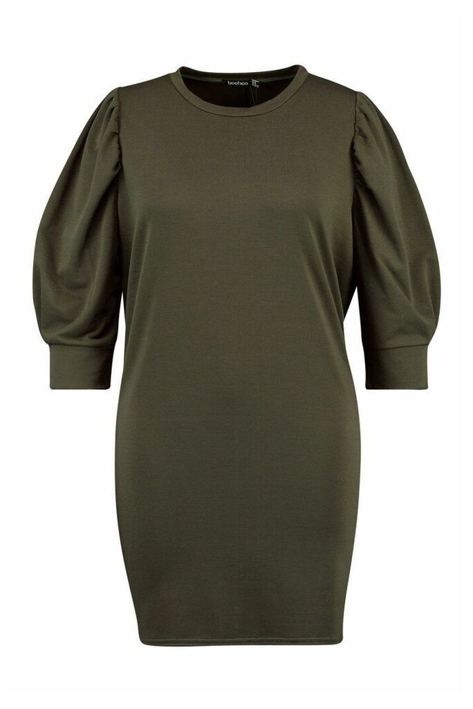 Womens Plus Puff Sleeve Sweat Dress - green - 20, Green