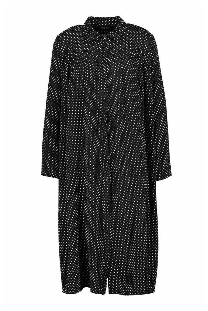 Womens Polka Dot Pleat Front Shirt Dress - Black - 8, Black
