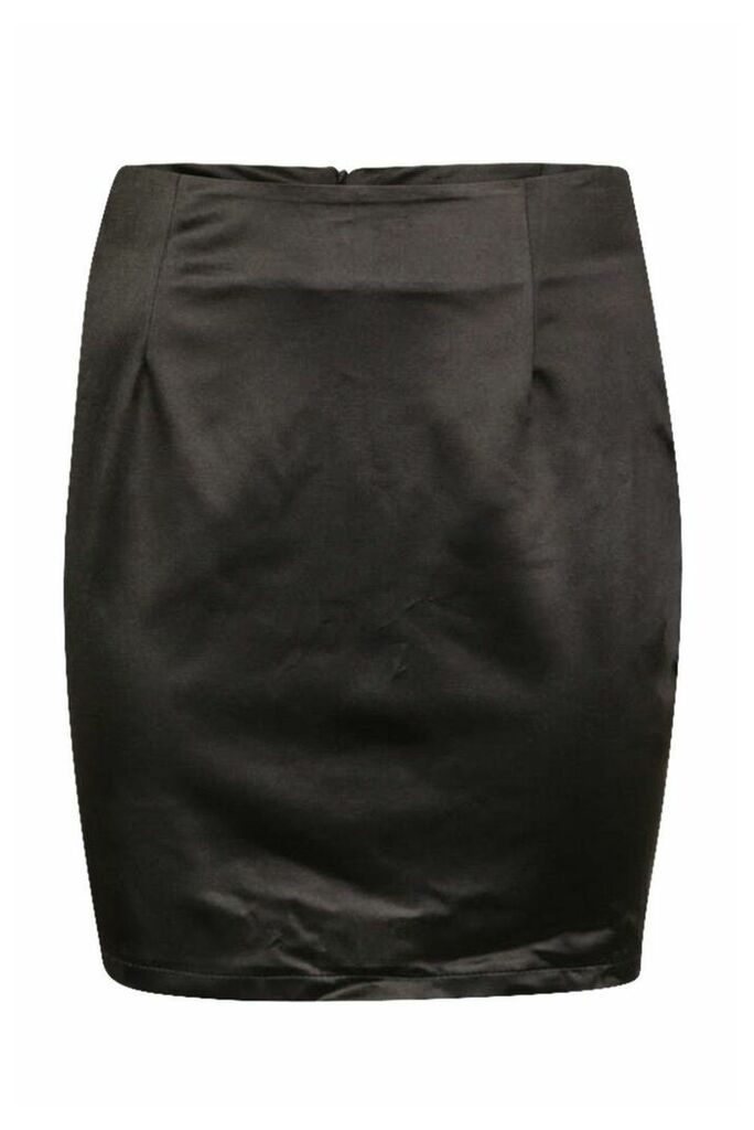 Womens Stretched Satin Mini Skirt - Black - 14, Black