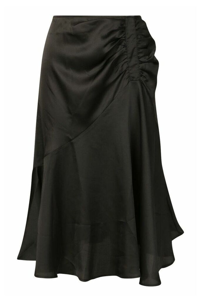 Womens Ruched Front Satin Midi Skirt - black - 16, Black