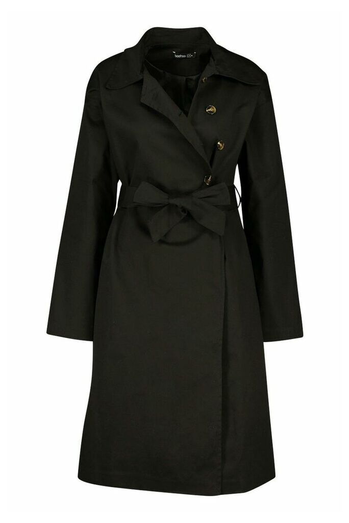 Womens Button Detail Mac Trench Coat - Black - 16, Black