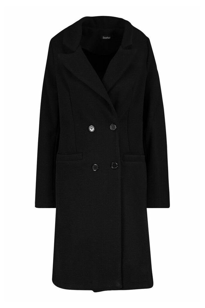 Womens Double Breasted Wool Look Coat - Black - 14, Black
