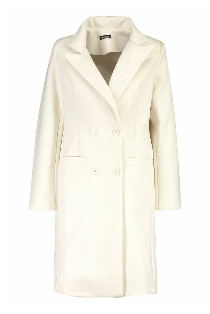 Womens Double Breasted Wool Look Coat - White - 14, White