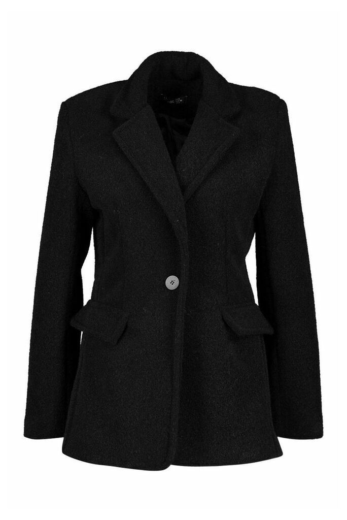 Womens Luxe Brushed Wool Look Oversized Blazer Coat - Black - 14, Black