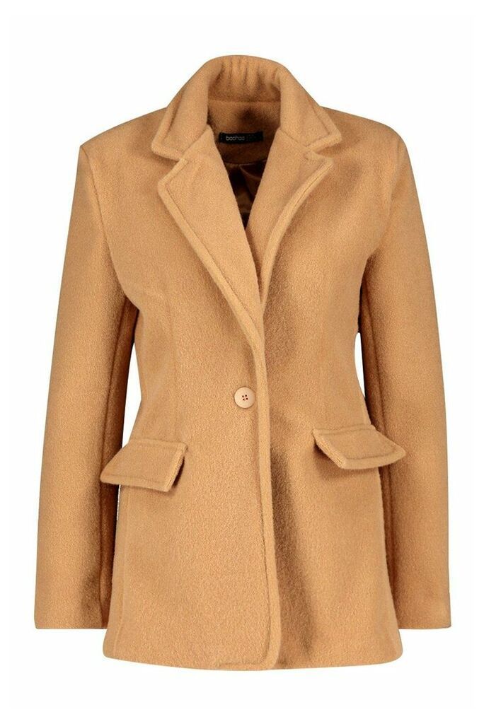 Womens Luxe Brushed Wool Look Oversized Blazer Coat - Beige - 14, Beige