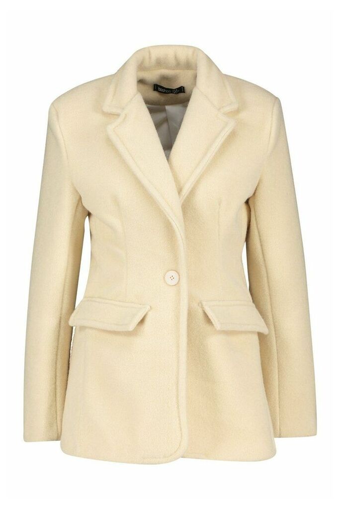 Womens Luxe Brushed Wool Look Oversized Blazer Coat - White - 14, White