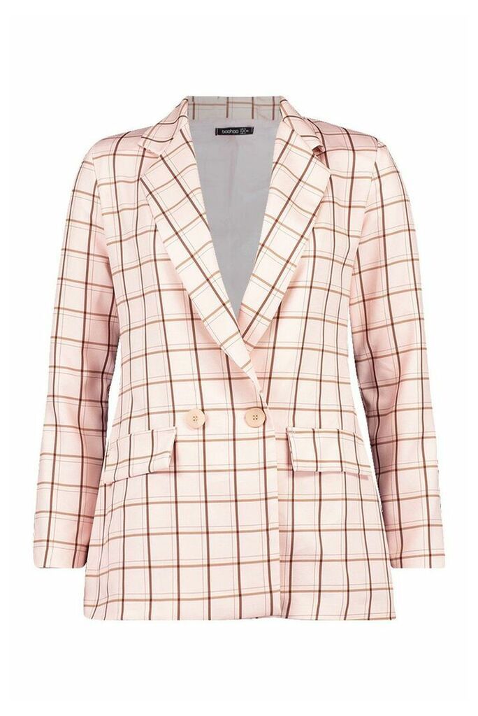 Womens Check Double Breasted Blazer - Pink - 12, Pink