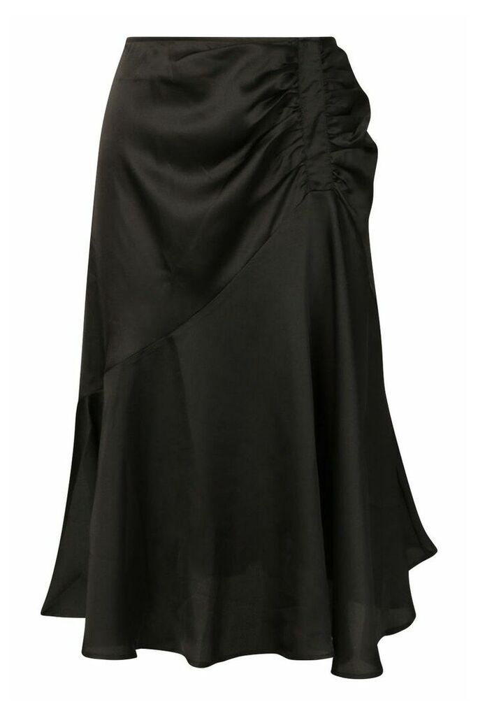 Womens Ruched Front Satin Midi Skirt - Black - 14, Black