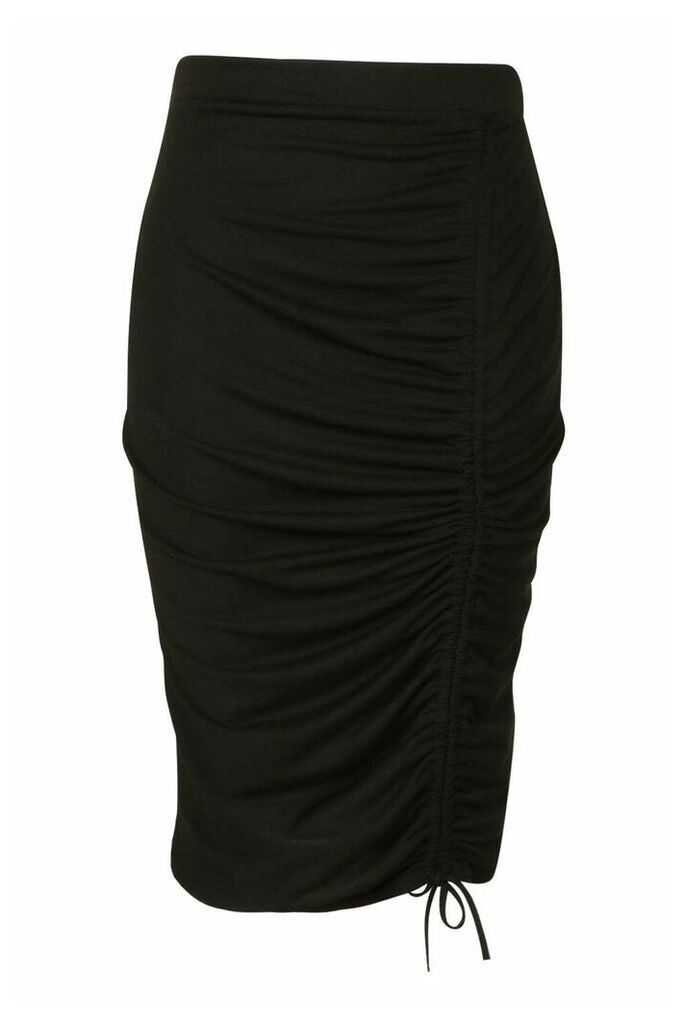 Womens Plus Ruched Midi Skirt - Black - 26, Black