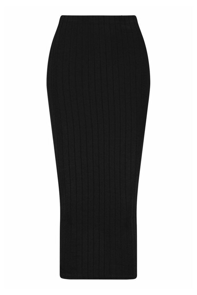 Womens Tall Ribbed High Waist Midaxi Skirt - Black - 16, Black