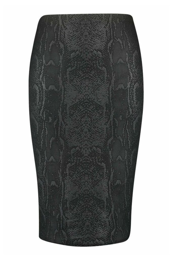 Womens Plus Croc Coated Midi Skirt - Black - 22, Black