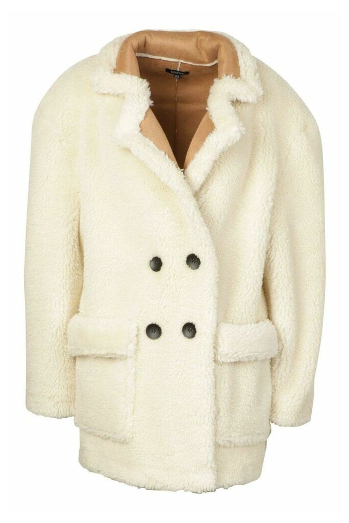 Womens Luxe Lined Teddy Faux Fur Oversized Coat - White - 12, White
