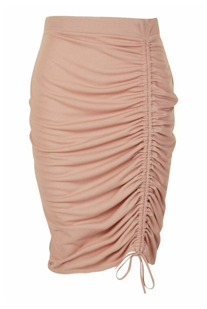 Womens Plus Ruched Midi Skirt - Pink - 28, Pink
