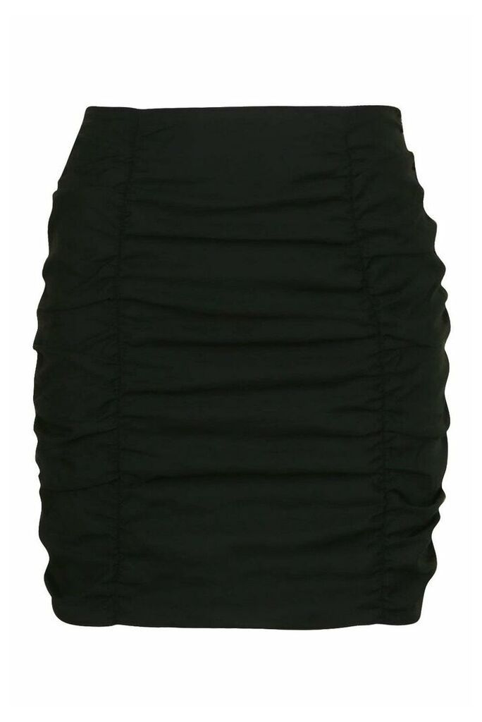Womens Woven Rouched Mini Skirt - Black - 12, Black