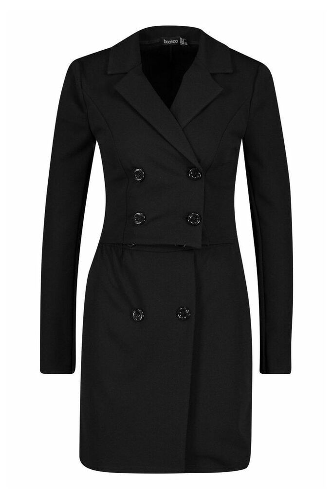 Womens Tall Crop Blazer & Skirt Co-Ord - Black - 12, Black