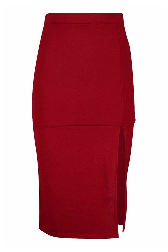Womens Slit Front Midi Skirt - Red - 14, Red