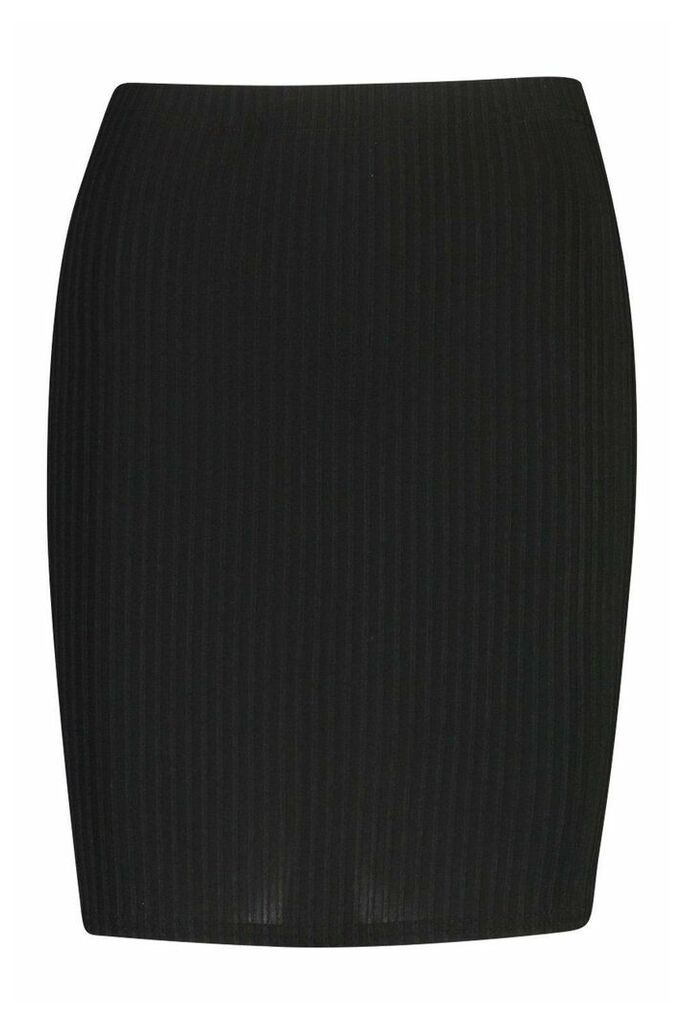 Womens Basic Ribbed Mini Skirt - Black - 14, Black