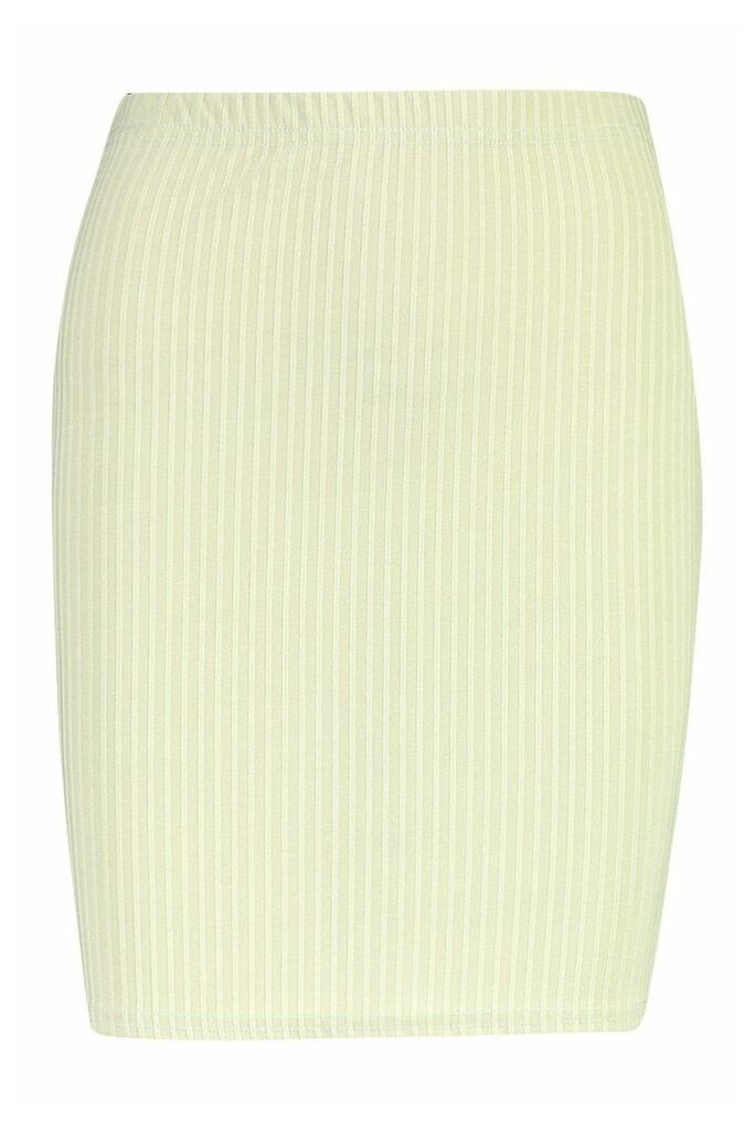 Womens Basic Ribbed Mini Skirt - Green - 14, Green