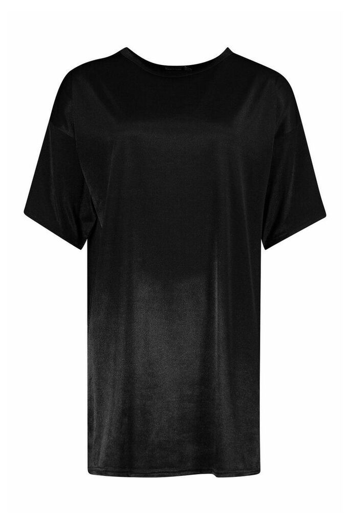 Womens High Shine Oversized T-Shirt Dress - Black - 12, Black