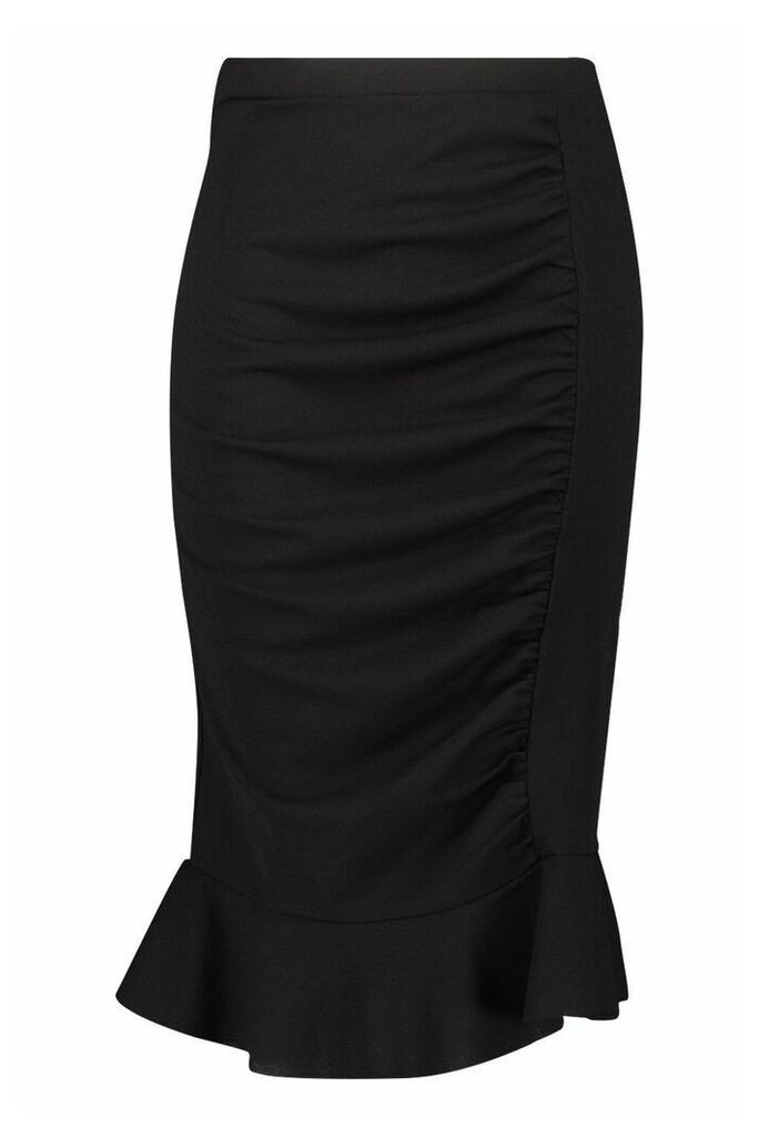 Womens Plus Ruched Peplum Hem Midi Skirt - Black - 26, Black